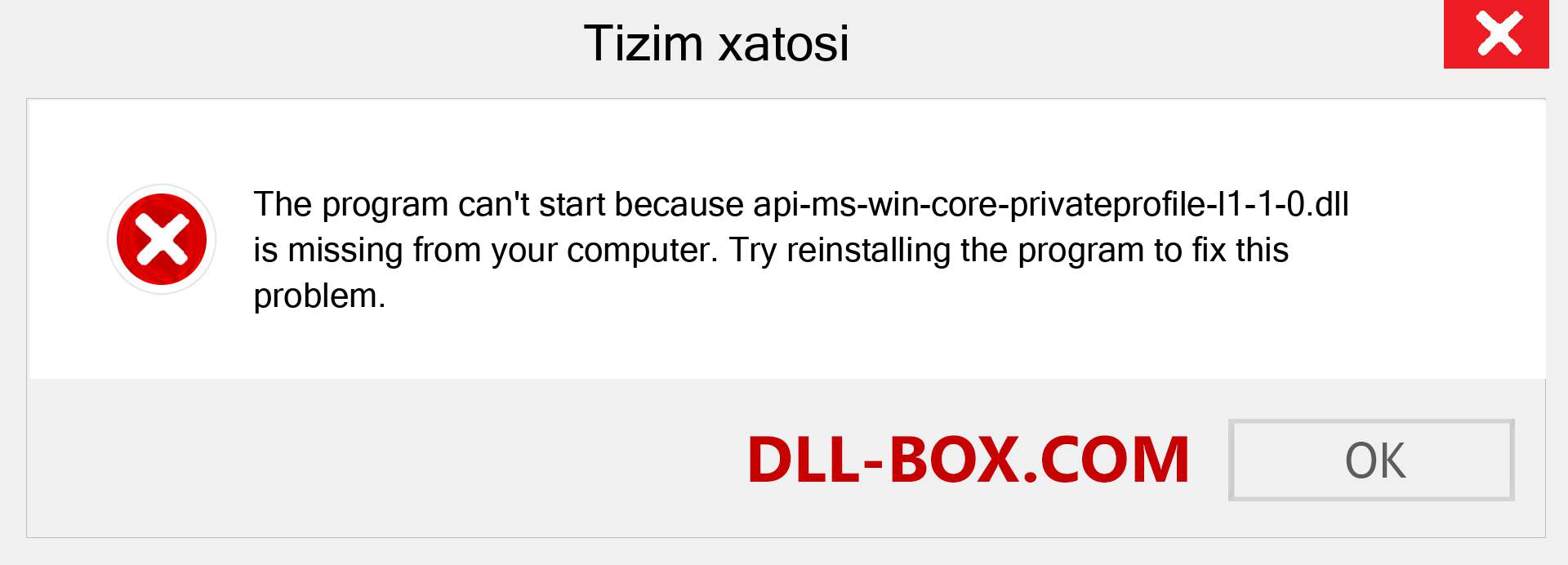 api-ms-win-core-privateprofile-l1-1-0.dll fayli yo'qolganmi?. Windows 7, 8, 10 uchun yuklab olish - Windowsda api-ms-win-core-privateprofile-l1-1-0 dll etishmayotgan xatoni tuzating, rasmlar, rasmlar